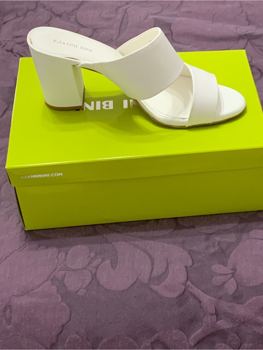 Gianni Bini White Wide-Strap Block Heel Mule